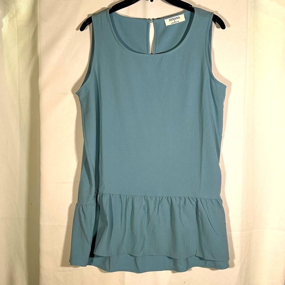 Zenana Sleeveless Top Duck Egg Blue Peplum Hem Swing Tunic Women's‎ Large